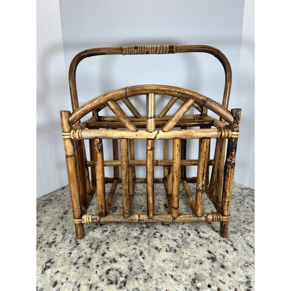 Bamboo Magazine Rack Mid Century Modern Turtle Shell Bamboo Hollywood Regency. - Picture 1 of 15